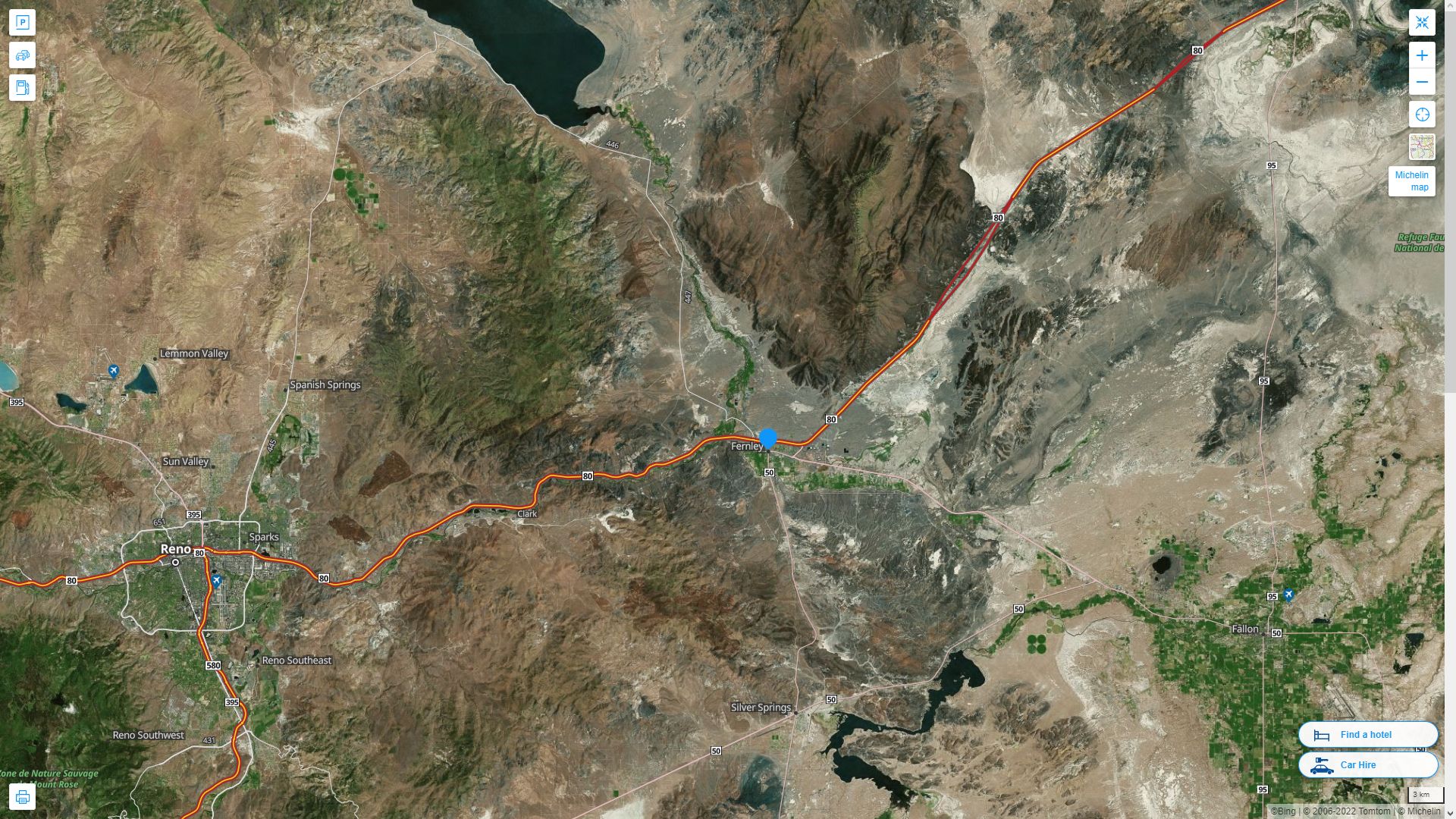 Fernley Nevada Highway and Road Map with Satellite View
